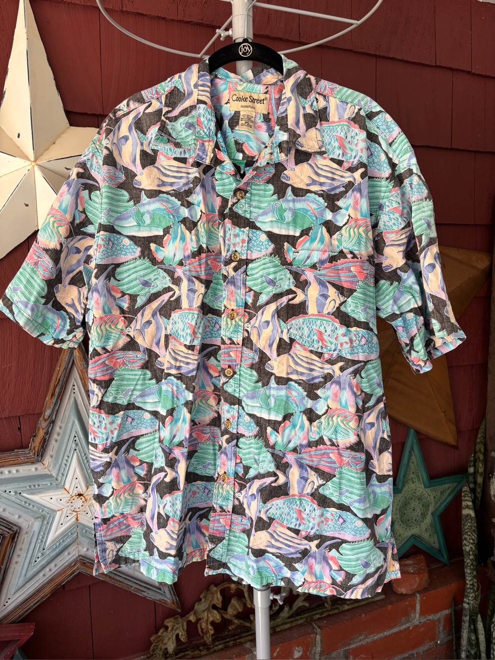 Cooke Street Honolulu Hawain Button Up Tropical Fish Shirt Green Size 2XL - XXL